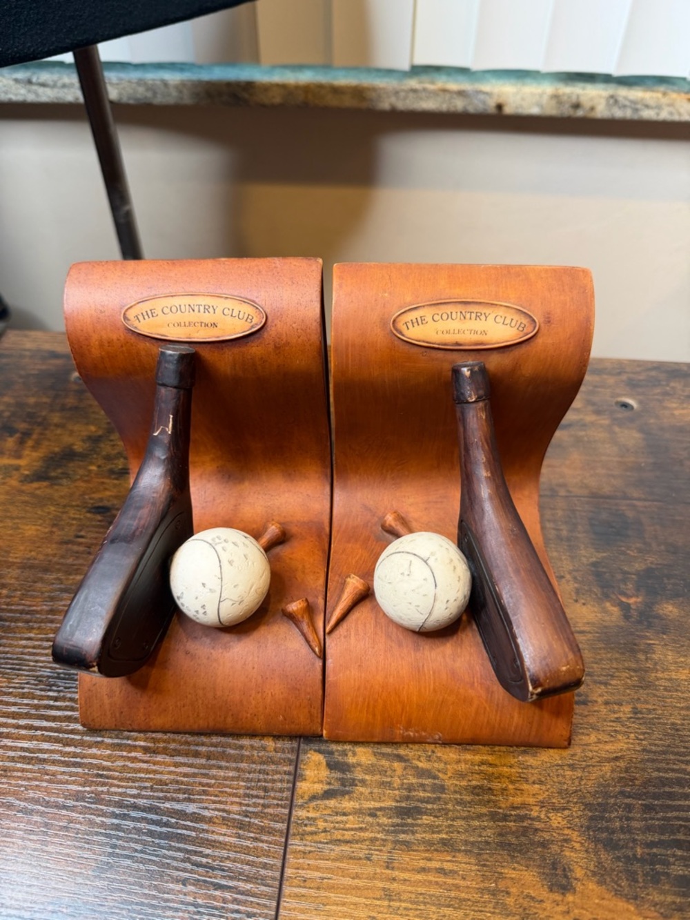 The Country Club Collection Vintage Golf Bookends - Brown Wood with Cream Balls